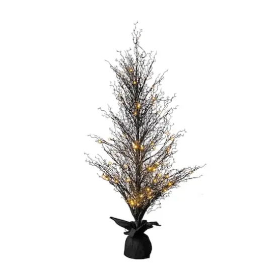 5ft. Pre-Lit LED Halloween Black Twig Artificial Fall Tree in Burlap Planter {4}
