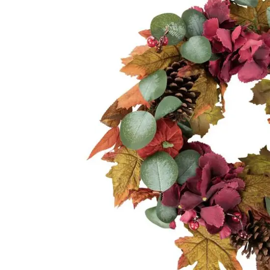 22" Orange & Burgundy Fall Harvest Artificial Floral & Pinecone Wreath {4}