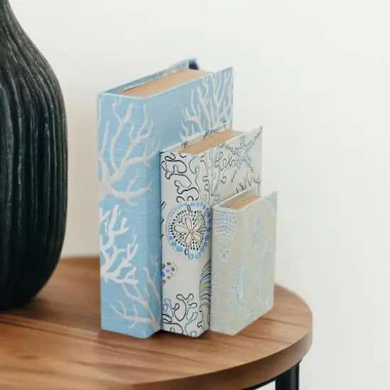Light Blue Nature Print Canvas Faux Book Box Set {7}