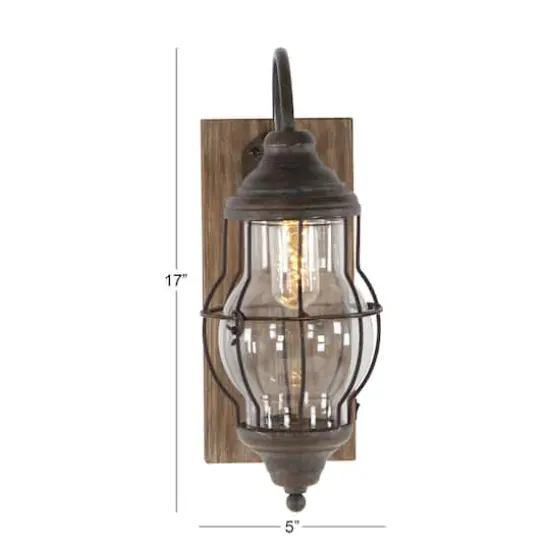 17" Brown Iron Industrial LED Wall Sconce {9}