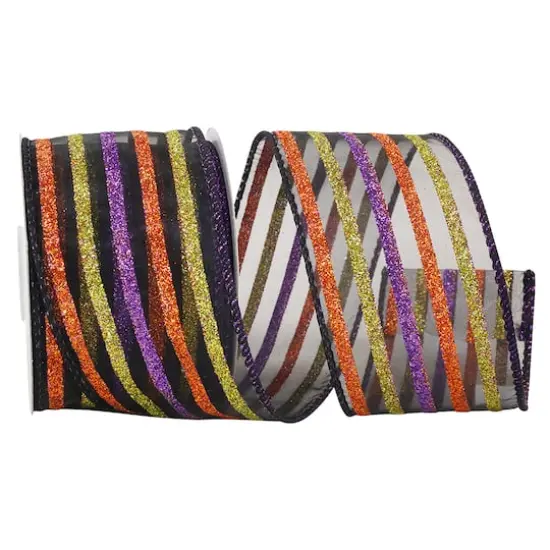 JAM Paper 2.5" x 10yd. Black Wired Striped Season Sheer Ribbon {1}