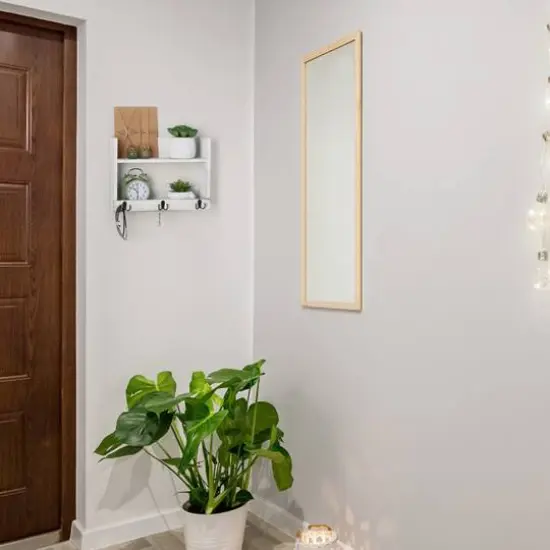 Rustic Wood Floating Storage Shelf with 3 Hooks Gray White {8}