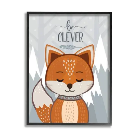 Stupell Industries Be Clever Cute Fox Mountain Gicl&eacute;e Textured Black Framed Wall Art {1}