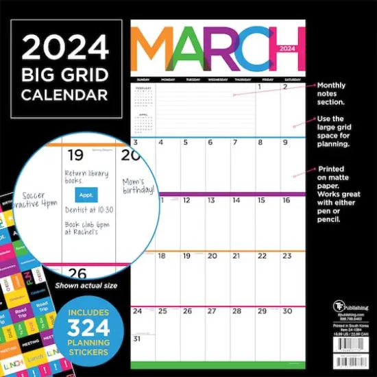 TF Publishing 2024 Big & Bright Grid Wall Calendar {3}