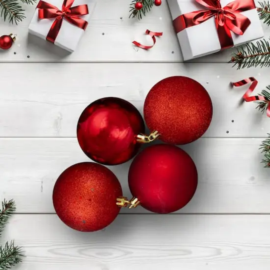 32ct. 3.25" 4-Finish Red Shatterproof Ball Ornaments {3}