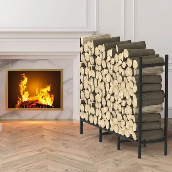 4ft. Black Firewood Metal Rack with Blue Storage Cover {4}