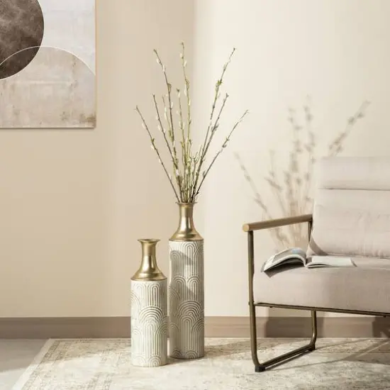 Glitzhome&reg; Modern White & Gold Metal Floor Vases Set {8}