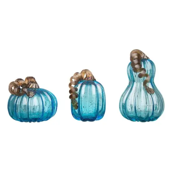 Glitzhome&reg; Blue Glass Pumpkin Set {1}