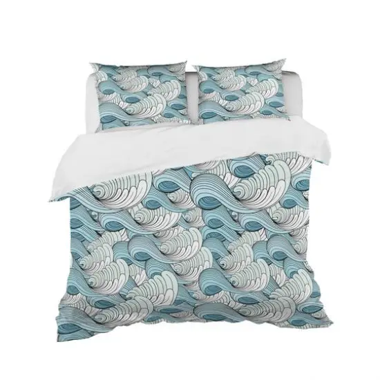 Designart Great Wave Inspiration Coastal Pattern Duvet Cover Set {2}