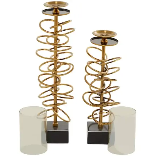 Gold Metal Ring Stand Pillar Hurricane Lamp Set {7}