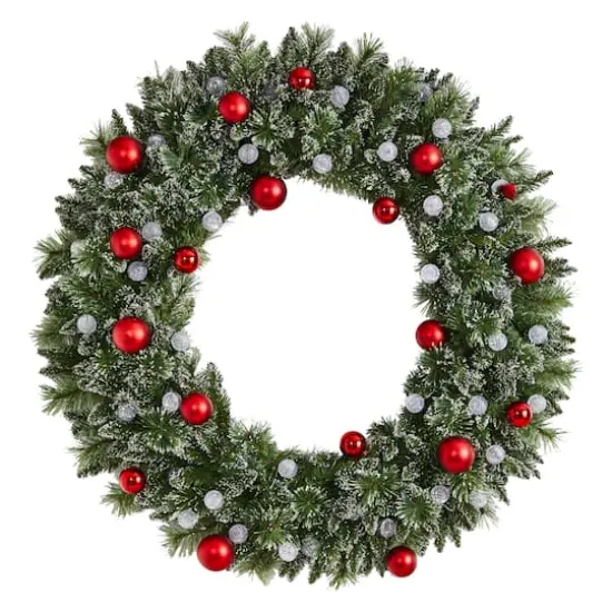 4ft. Oversized Pre-Lit Frosted Holiday Christmas Wreath with Ornaments {4}