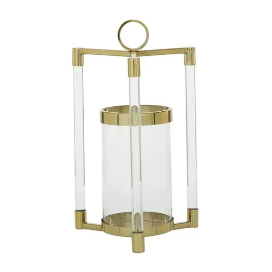 Gold Stainless Steel Contemporary Lantern, 18" x 11" x 11" {3}