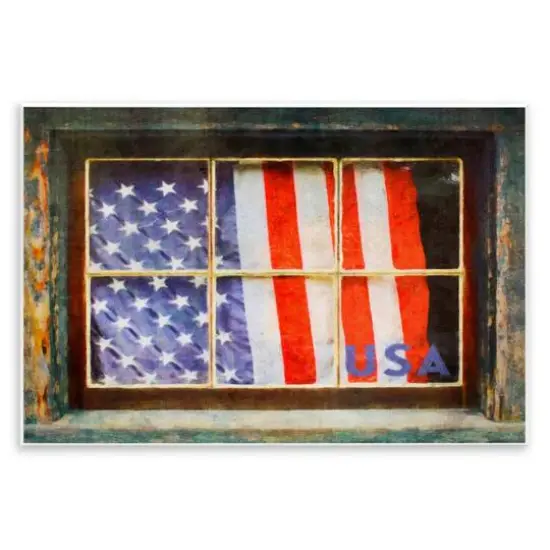 Stupell Industries Patriotic American Flag Rustic Window Festive Home Wall Plaque Art {1}