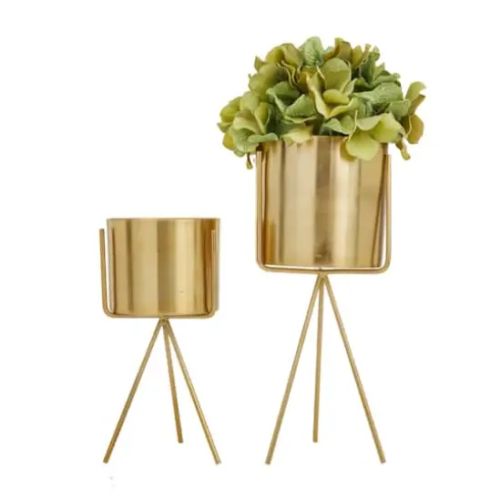 Gold Contemporary Planter, Set of 2" 12", 9" {1}