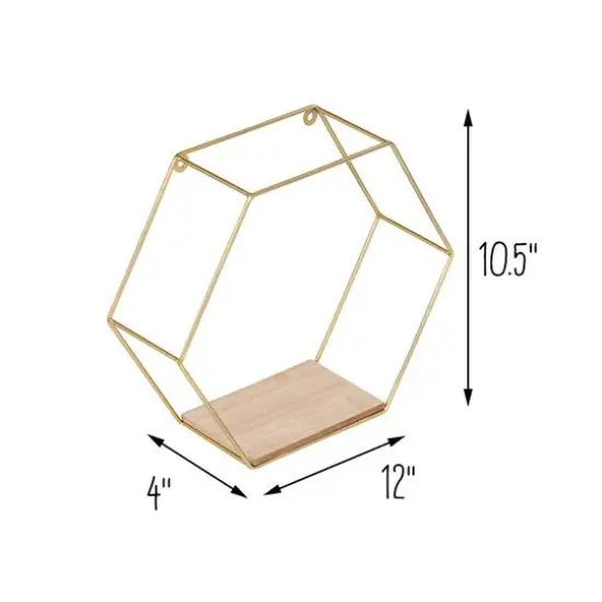 Honey Can Do 12" Gold Hexagonal Decorative Metal Wall Shelves {11}