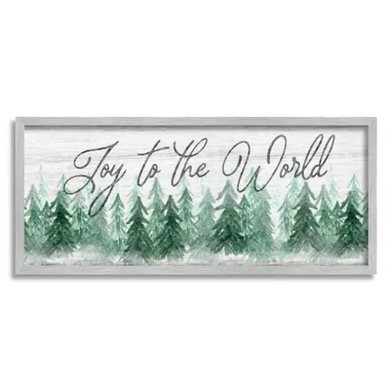 Stupell Industries Joy to the World Pine Trees Framed Giclee Art Gray {1}
