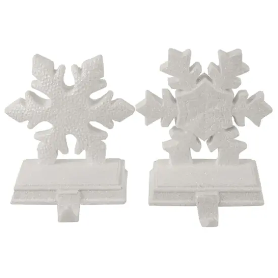 White Glittered Snowflake Christmas Stocking Holder Set {1}