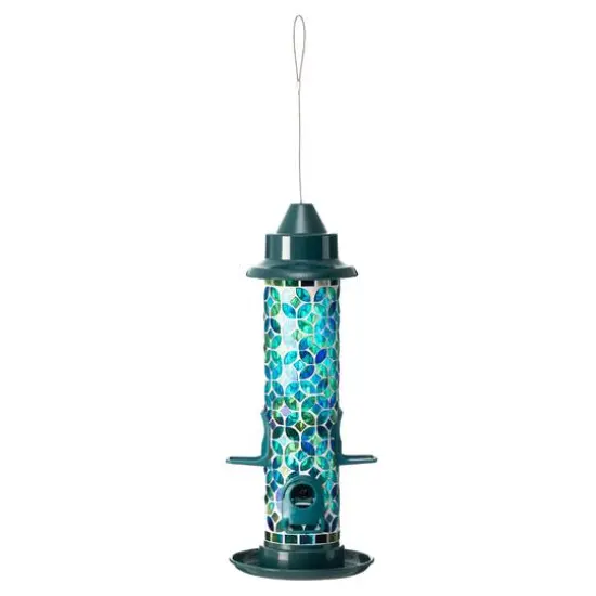 Glitzhome&reg; 20" Tall Blue & Green Mosaic Glass Hanging Bird Feeder {1}