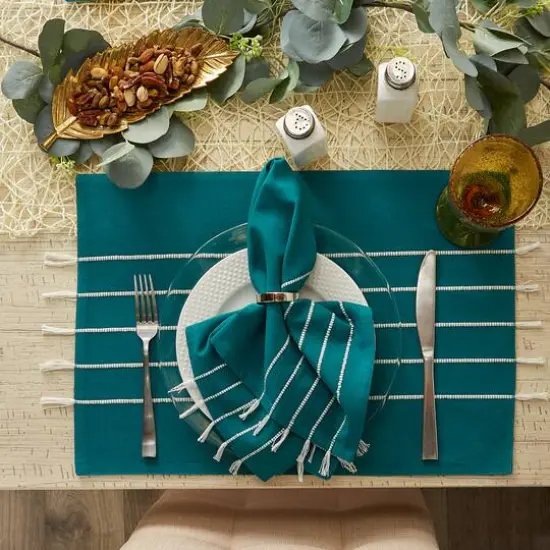 DII&reg; Stripe Tassel Placemats, 4ct. Teal/Off-White {8}