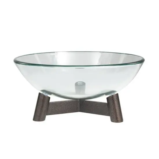 9" Clear Glass Serving Bowl with Bronze Hammered Y-Shaped Stand {3}
