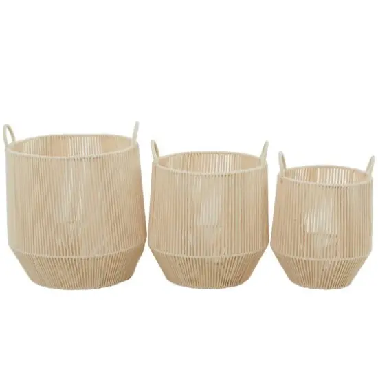 Cream Cotton Handmade Storage Basket with Handles Set of 3 18", 16", 15" {1}