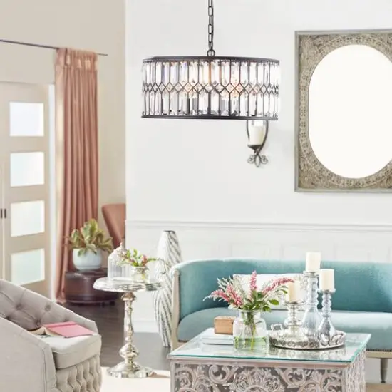 Black Iron Glam Drum Chandelier, 13" x 24" x 24" {10}