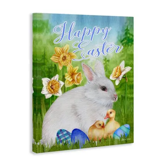 Stupell Industries Happy Easter Spring Bunny Rabbit Phrase Baby Chicks Canvas Wall Art {4}