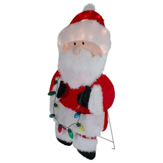 32" Lighted Chenille Santa with Lights Outdoor Christmas Décor {4}