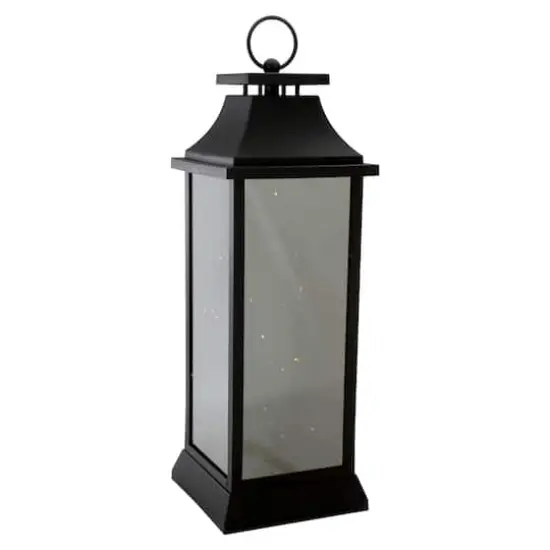 19" Black LED Mirrored Lantern with Warm White Flickering Lights {1}