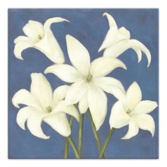 Lilies on Blue Canvas Wall Art {1}