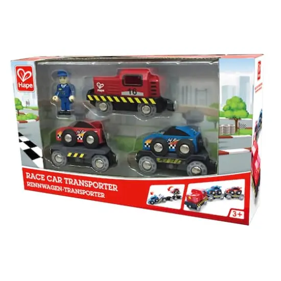 Hape Race Car Transporter Loading & Towing Playset {5}