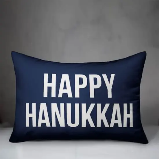 Happy Hanukkah - Navy 14x20 Spun Poly Pillow {3}