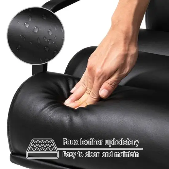 Glitzhome&reg; 26.7" Black Wavy Faux Leather Accent Armchair {6}