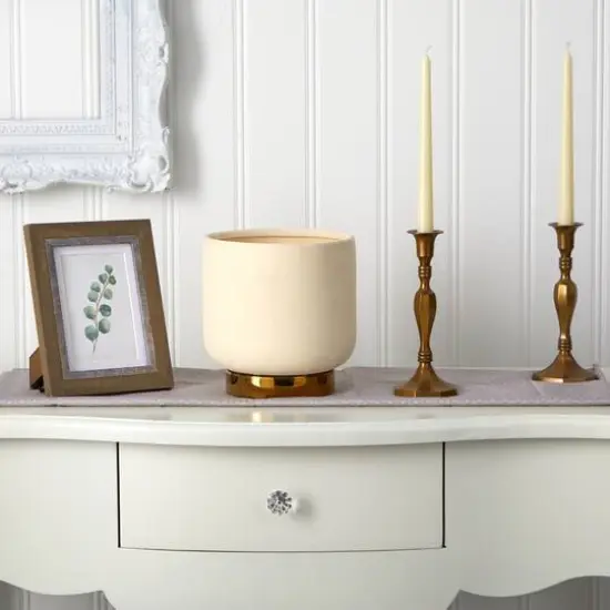 8" Elegance Ceramic Planter with Gold Accents {4}