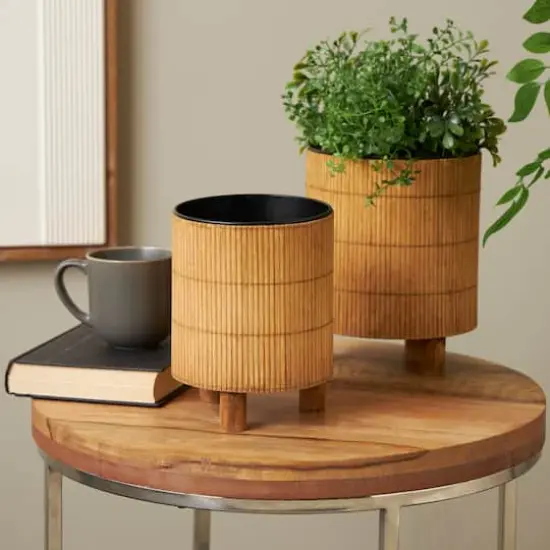 Brown Bamboo Wood Planter Set {3}