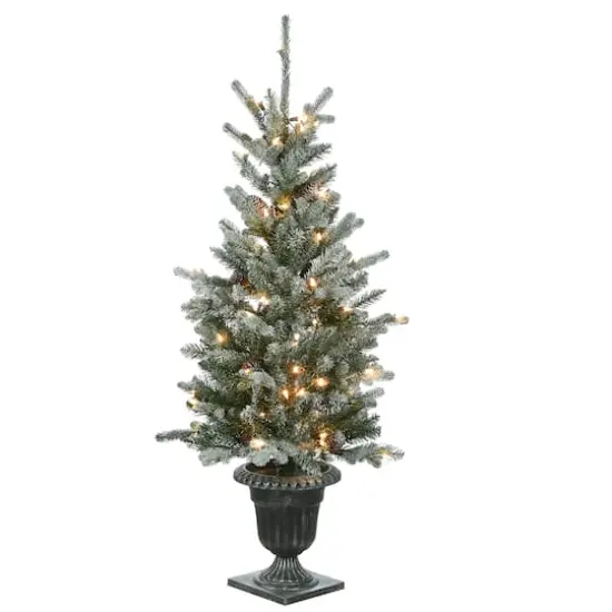 4ft. Pre-Lit Snowy Morgan Spruce Entrance Artificial Christmas Tree, Clear Lights {1}