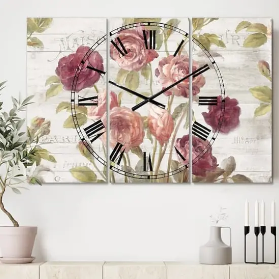 Designart French Roses 3 Panel Farmhouse Wall Clock {3}