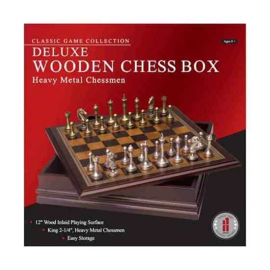 Classic Game Collection Deluxe Wooden Chess Box with Heavy Metal Chessmen {1}