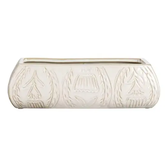 Hello Honey® 10" White Stoneware Planter with Etched Flower Design {4}