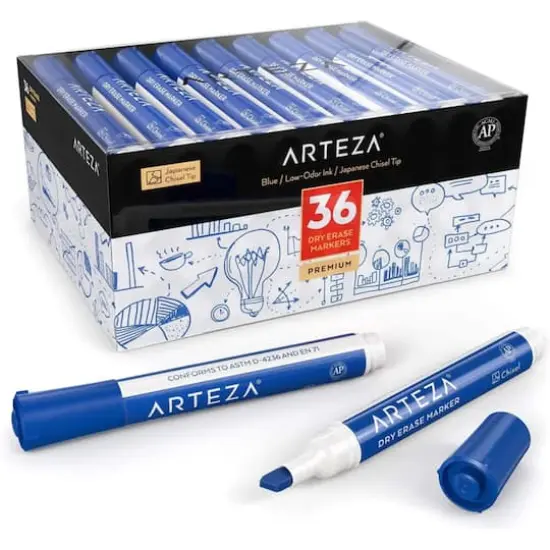 Arteza&reg; Blue Chisel Tip Dry Erase Markers, 36ct. {1}