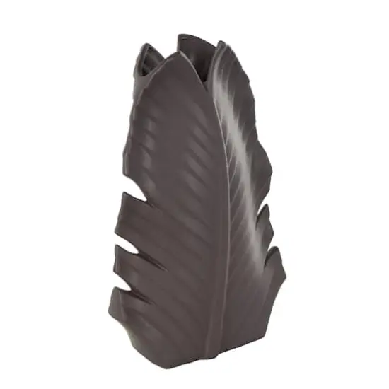 17" Black Ceramic Palm Leaf Decorative Vase {8}