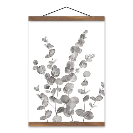 Gray & White Eucalyptus II Teak Hanging Canvas {1}