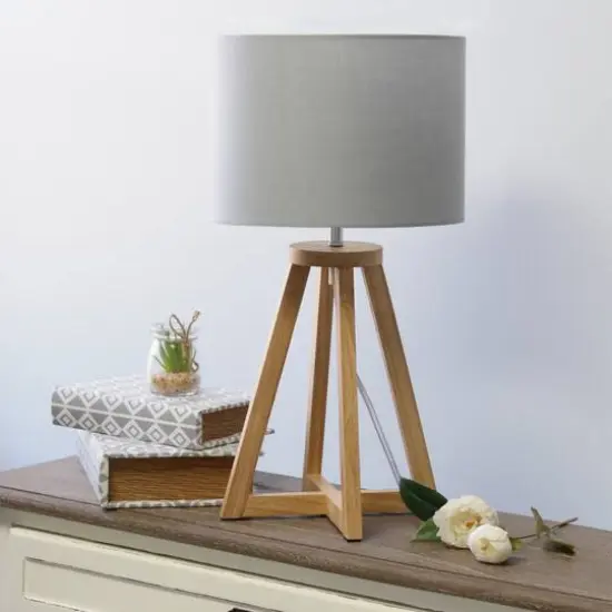 Simple Designs 19" Interlocked Triangular White Wood Table Lamp with Gray Shade Natural and Gray {5}