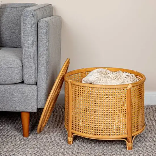 Hello Honey&reg; Round Bamboo & Rattan Accent Table Natural {3}