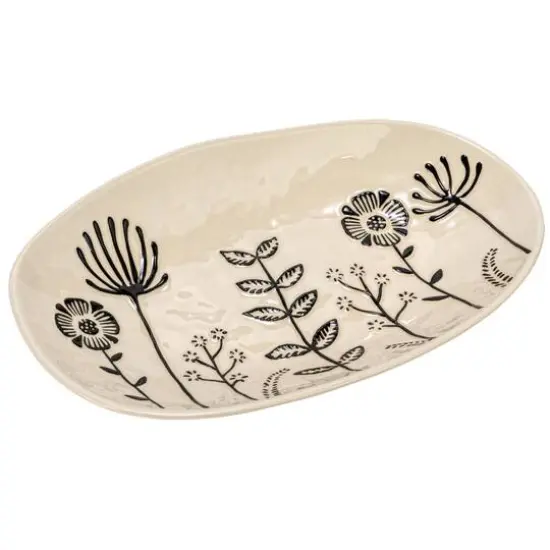 Hello Honey® 12.25" Cream & Black Floral Stoneware Plates, 4ct. {1}