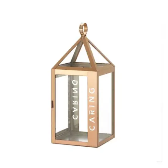 13.75" Rose Metal Frame Caring Lantern {1}