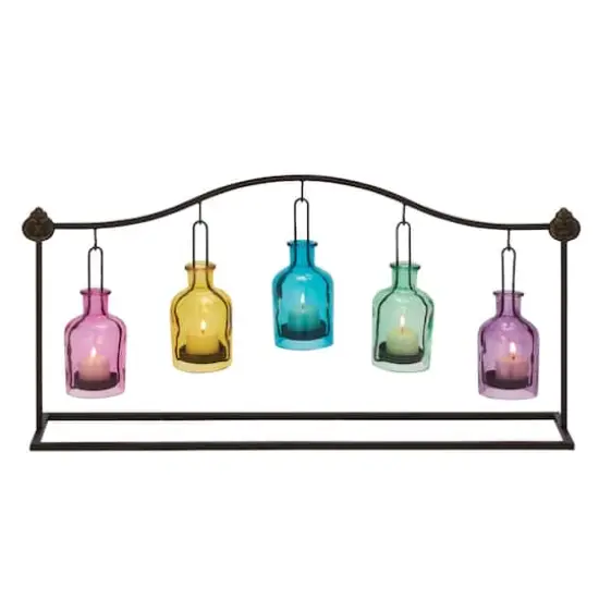 24" Multicolored Iron Coastal Candle Holder Lantern {1}