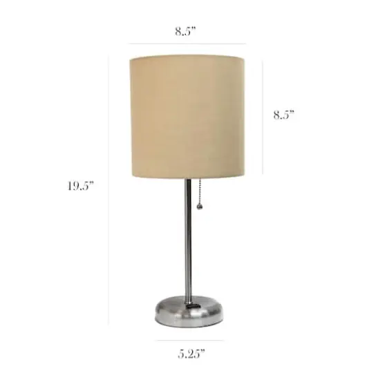 LimeLights 19.5" Brushed Steel Base Lamps with Charging Outlets, 2ct. Tan {4}
