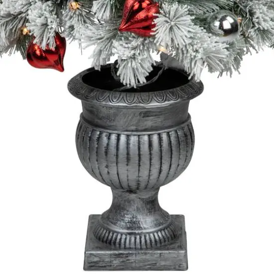 5ft. Pre-Lit Snowy Bristle Pine Artificial Christmas Tree in Silver Urn, Clear Lights {4}