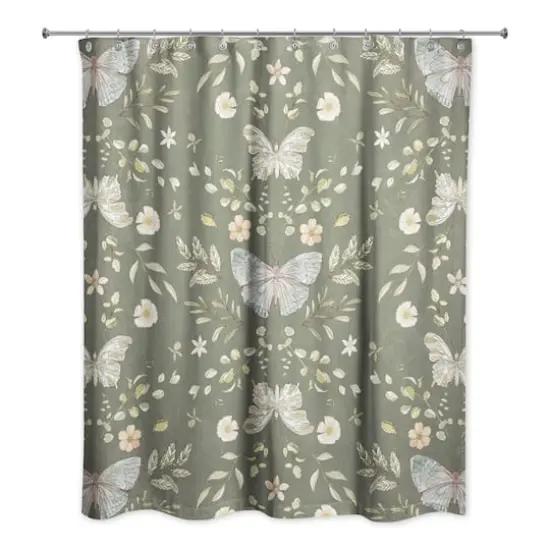 Butterfly Pattern Shower Curtain Forest Green {1}